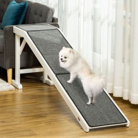 ComfortClimb Foldable Dog Ramp with Non-Slip Carpet & Rest Platform – Wooden Pet Ramp for Beds, Sofas & Elevated Furniture, White & Gray