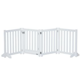 Elegant Foldable 4-Panel Dog Gate with Walk-Through Door & Support Feet – Freestanding Indoor Pet Barrier for Small Dogs, White