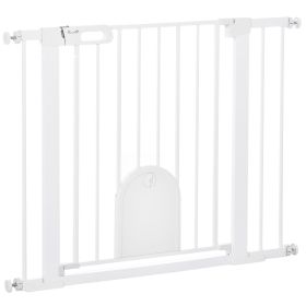 🐾 30"–41" Extra Wide Pet Gate with Small Door – Pressure‑Mounted Safety Gate for Stairs & Doorways (30" Height, White)