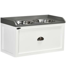 Elevated Dog Bowls Raised Pet Feeding Station with Storage 2 Stainless Steel Bowls, 23.6"x11.8" x14.2", White