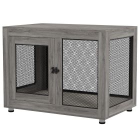 Furniture‑Style Dog Crate End Table in Grey – Indoor Dog Kennel with Washable Cushion for Large & Medium Dogs