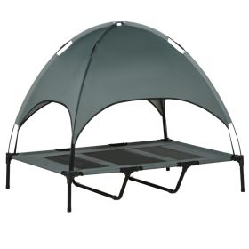 48" Elevated Cooling Dog Bed with UV-Protection Canopy & Travel Bag – Portable Raised Pet Cot, Grey (Option: Grey-910x230x100 mm)