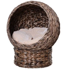Handwoven Elevated Tiny Dog or Cat Bed with Rotating Basket and Soft Cushion, Wicker Egg Chair with Stand, Brown (Option: Dark Gray-510x510x430 mm)