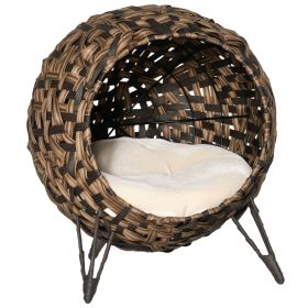 20.5" Weaved Tiny Dog (or cat)  Bed, Elevated Hand-woven Braided Banana Leaf Kitten House Condo with Cushion, Brown (Option: Brown-540x460x590 mm)