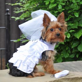 Dog Harness Wedding Dress with Veil & Matching Leash (size: XX-Small)